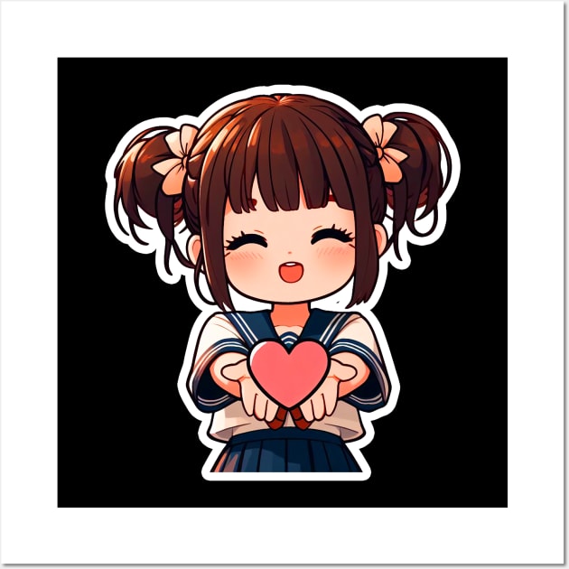 Do Good Little Japanee Girl Sailor Uniform Heart Giving Is Better Than Receiving Wall Art by Plushism